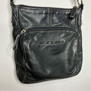 Fossil black leather crossbody bag medium size